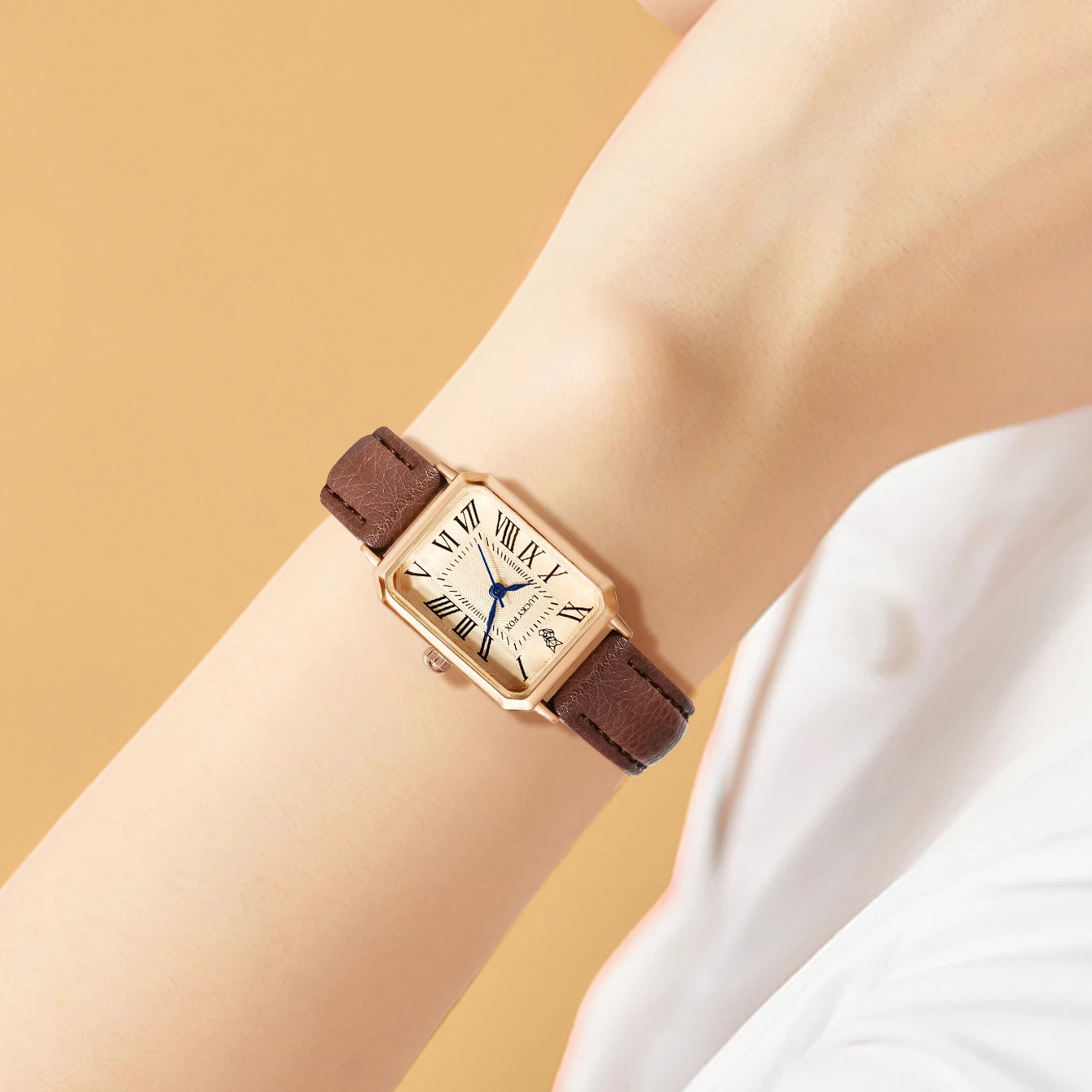 Roman Square Leather Watch