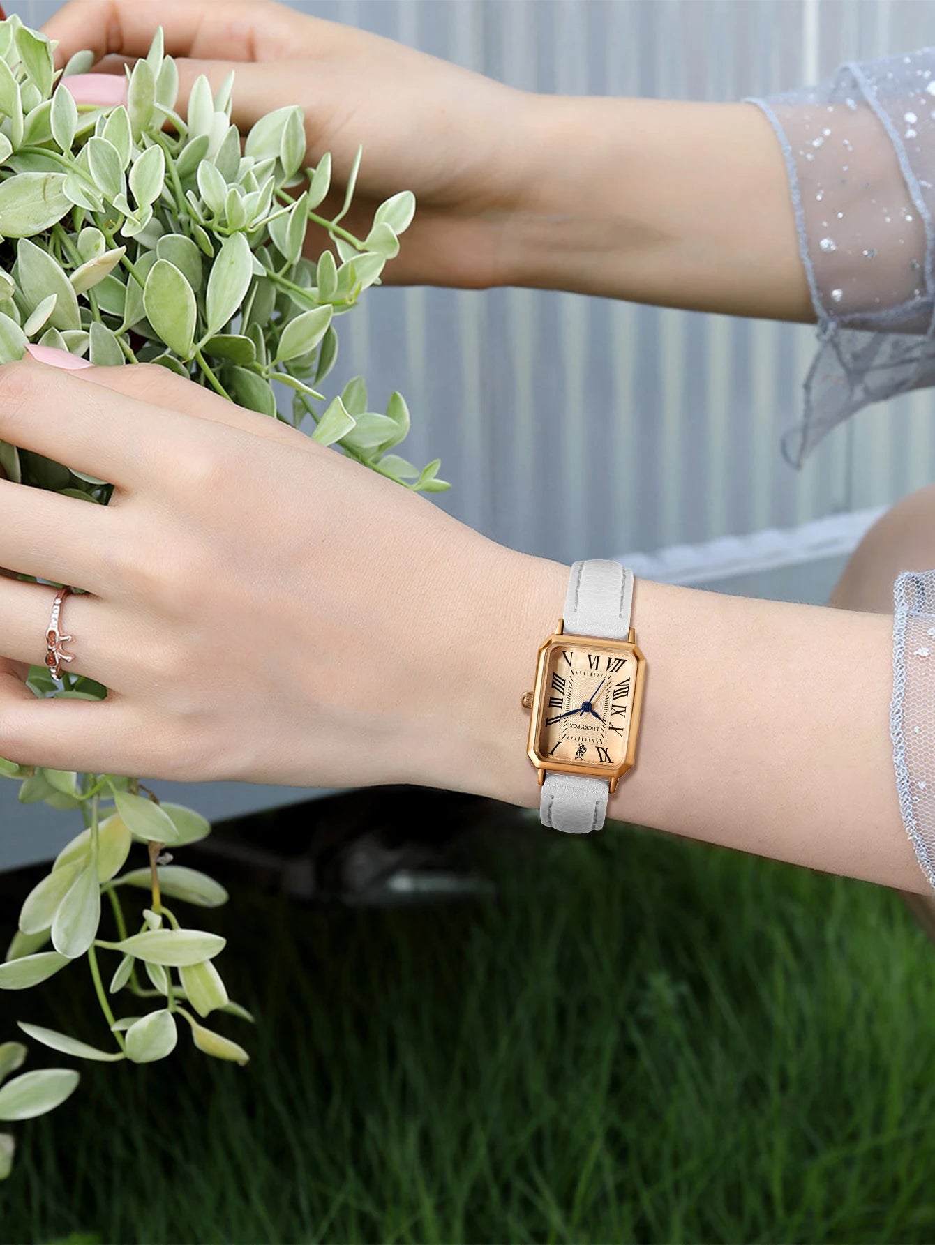 Roman Square Leather Watch